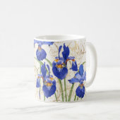 Floral Blue Iris Gold Damask Monogram Naam Koffiemok (Voorkant rechts)