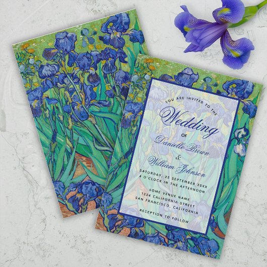 Floral Blue Iros Van Gogh Wedding Calligrafie Kaart
