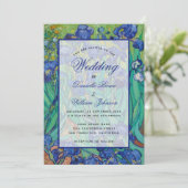 Floral Blue Iros Van Gogh Wedding Calligrafie Kaart (Staand voorkant)