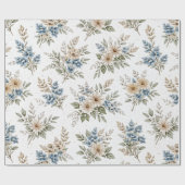 Floral Blue Ivory Meadow Pattern Cadeaupapier (Vlak)