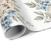 Floral Blue Ivory Meadow Pattern Cadeaupapier (Rol Hoek)