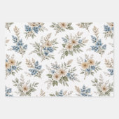 Floral Blue Ivory Meadow Pattern Inpakpapier Vel (Voorkant 2)