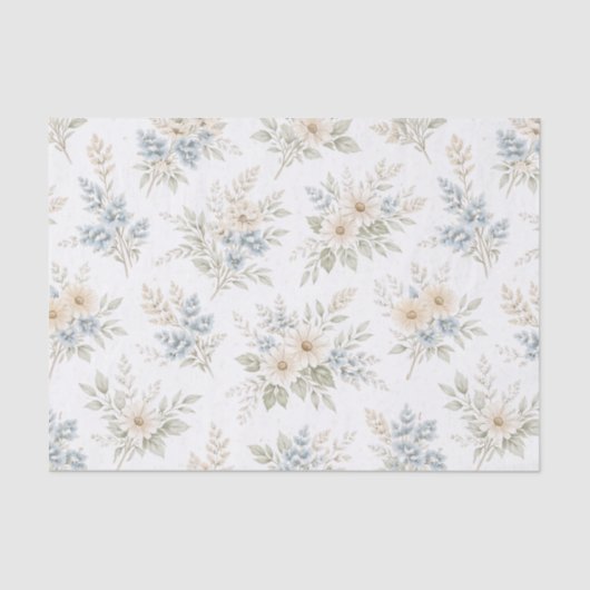 Floral Blue Ivory Meadow Pattern Tissuepapier (Voorkant)