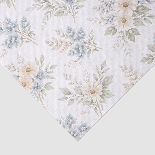 Floral Blue Ivory Meadow Pattern Tissuepapier (Detail)
