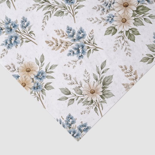 Floral Blue Ivory Meadow Pattern Tissuepapier (Detail)