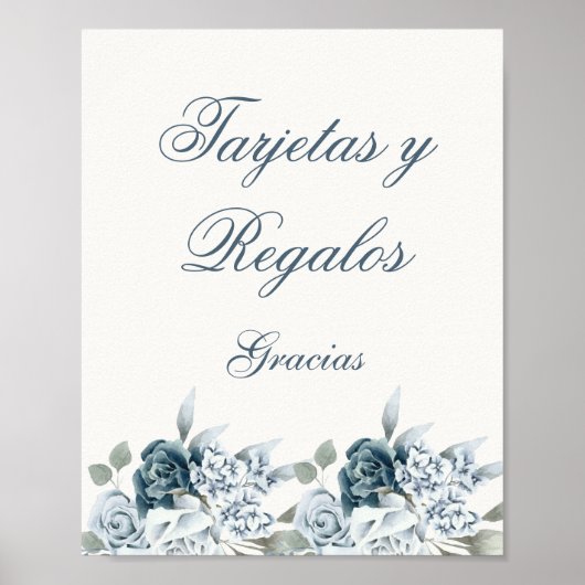 Floral Blue Kaarten en geschenken Spaans trouwbord Poster (Voorkant)