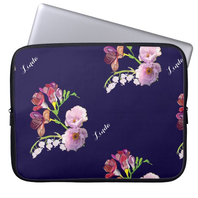 Floral Blue Laptop Sleeve (Voorkant)