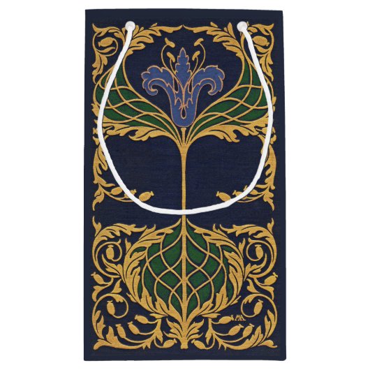 Floral Blue Lily Art Nouveau Klein Cadeauzakje (Achterkant)