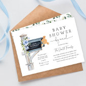 Floral Blue Long Distance Baby Shower Kaart
