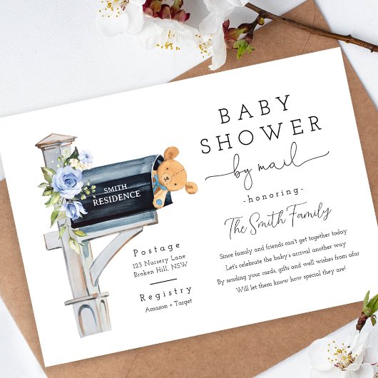 Floral Blue Long Distance Baby Shower Kaart