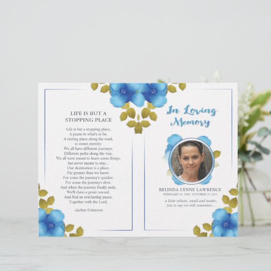 Floral Blue Memorial of Funeral Service Programme (Staand voorkant)