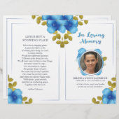 Floral Blue Memorial of Funeral Service Programme (Voorkant / Achterkant)