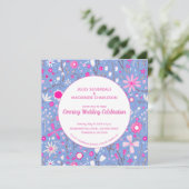 Floral Blue Modern Evening Wedding Kaart (Staand voorkant)
