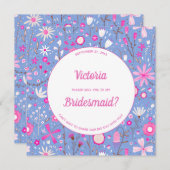 Floral Blue Modern is mijn Bridesmaid Kaart (Voorkant / Achterkant)