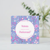 Floral Blue Modern is mijn Bridesmaid Kaart (Staand voorkant)