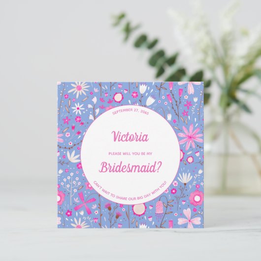 Floral Blue Modern is mijn Bridesmaid Kaart (Staand voorkant)