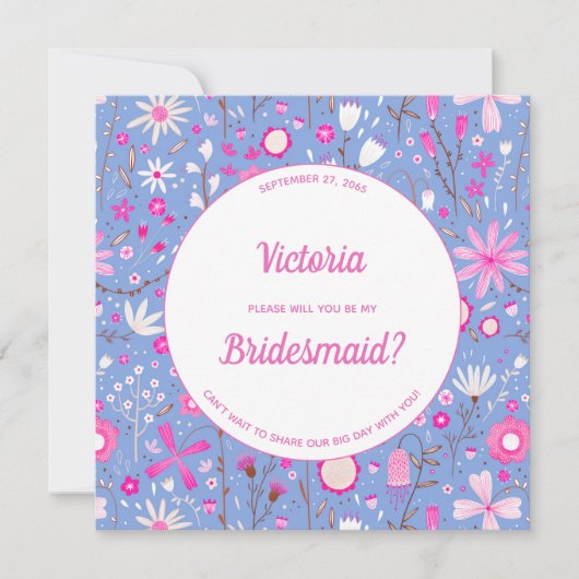 Floral Blue Modern is mijn Bridesmaid Kaart (Voorkant)