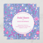 Floral Blue Modern Vrijgezellenfeest Kaart (Voorkant / Achterkant)