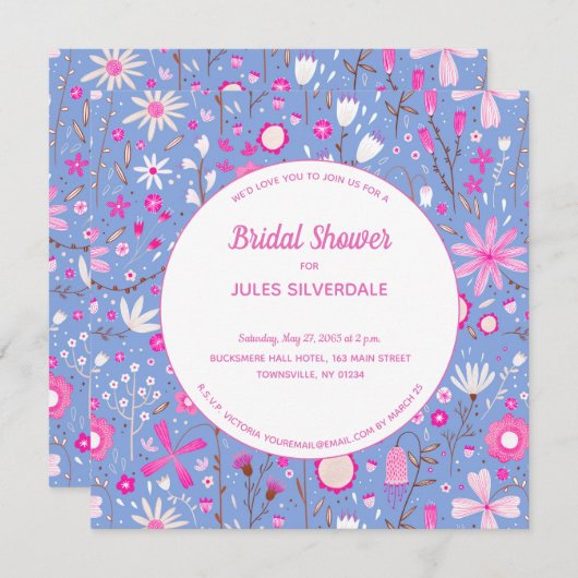 Floral Blue Modern Vrijgezellenfeest Kaart (Voorkant / Achterkant)