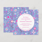 Floral Blue Modern Wedding Kaart (Voorkant / Achterkant)