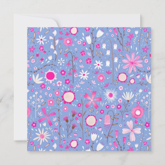 Floral Blue Modern Wedding Kaart (Achterkant)