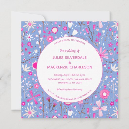 Floral Blue Modern Wedding Kaart (Voorkant)
