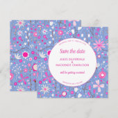 Floral Blue Modern Wedding Save The Date (Voorkant / Achterkant)