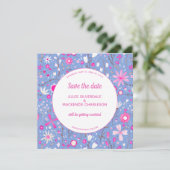 Floral Blue Modern Wedding Save The Date (Staand voorkant)