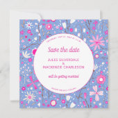 Floral Blue Modern Wedding Save The Date (Voorkant)