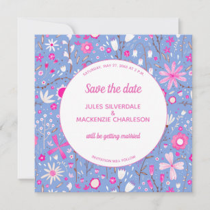 Floral Blue Modern Wedding Save The Date