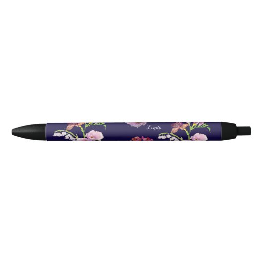 Floral Blue Mok w/Name Zwarte Inkt Pen (Voorkant)