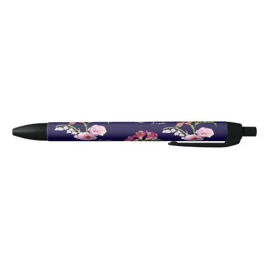 Floral Blue Mok w/Name Zwarte Inkt Pen (Bodem)