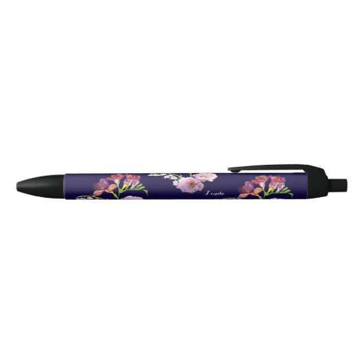 Floral Blue Mok w/Name Zwarte Inkt Pen (Bovenkant)