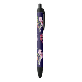 Floral Blue Mok w/Name Zwarte Inkt Pen