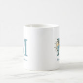 Floral Blue Monogram Mok op maat voor koffie (Center)