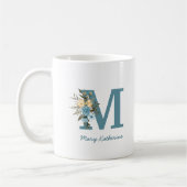 Floral Blue Monogram Mok op maat voor koffie (Links)
