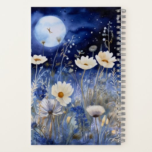 Floral Blue Moon Waterverf Custom Dream Journal Notitieboek (Achterkant)