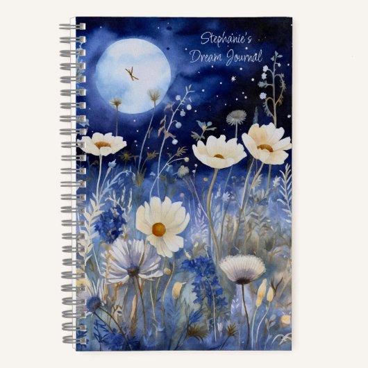Floral Blue Moon Waterverf Custom Dream Journal Notitieboek (Voorkant)