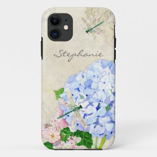 Floral Blue n Pink Hydrangeas Elegant Waterverf Case-Mate iPhone Case (Achterkant)