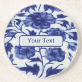 Floral Blue op White  Pottery Painting Zandsteen Onderzetter (Voorkant)