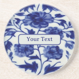 Floral Blue op White  Pottery Painting Zandsteen Onderzetter