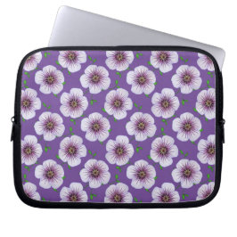 Floral Blue Paars Geranium op elke kleur Laptop Sleeve