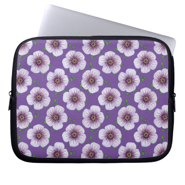 Floral Blue Paars Geranium op elke kleur Laptop Sleeve (Voorkant)