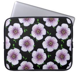 Floral Blue Paars Geranium op elke kleur Laptop Sleeve
