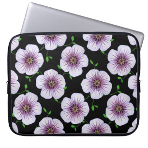 Floral Blue Paars Geranium op elke kleur Laptop Sleeve