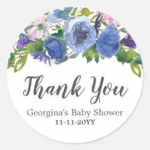 Floral Blue Paars roze Dank je Baby shower Ronde Sticker
