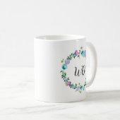 Floral blue paarse waterverf Monogram mok (Voorkant rechts)
