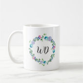 Floral blue paarse waterverf Monogram mok (Links)