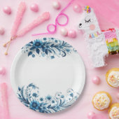 Floral Blue Papieren Bordje (Feest)