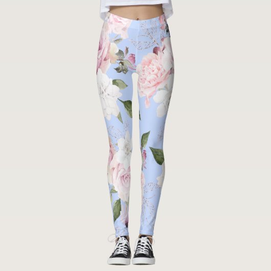 Floral Blue Periwinkle  actief Leggings (Voorkant)